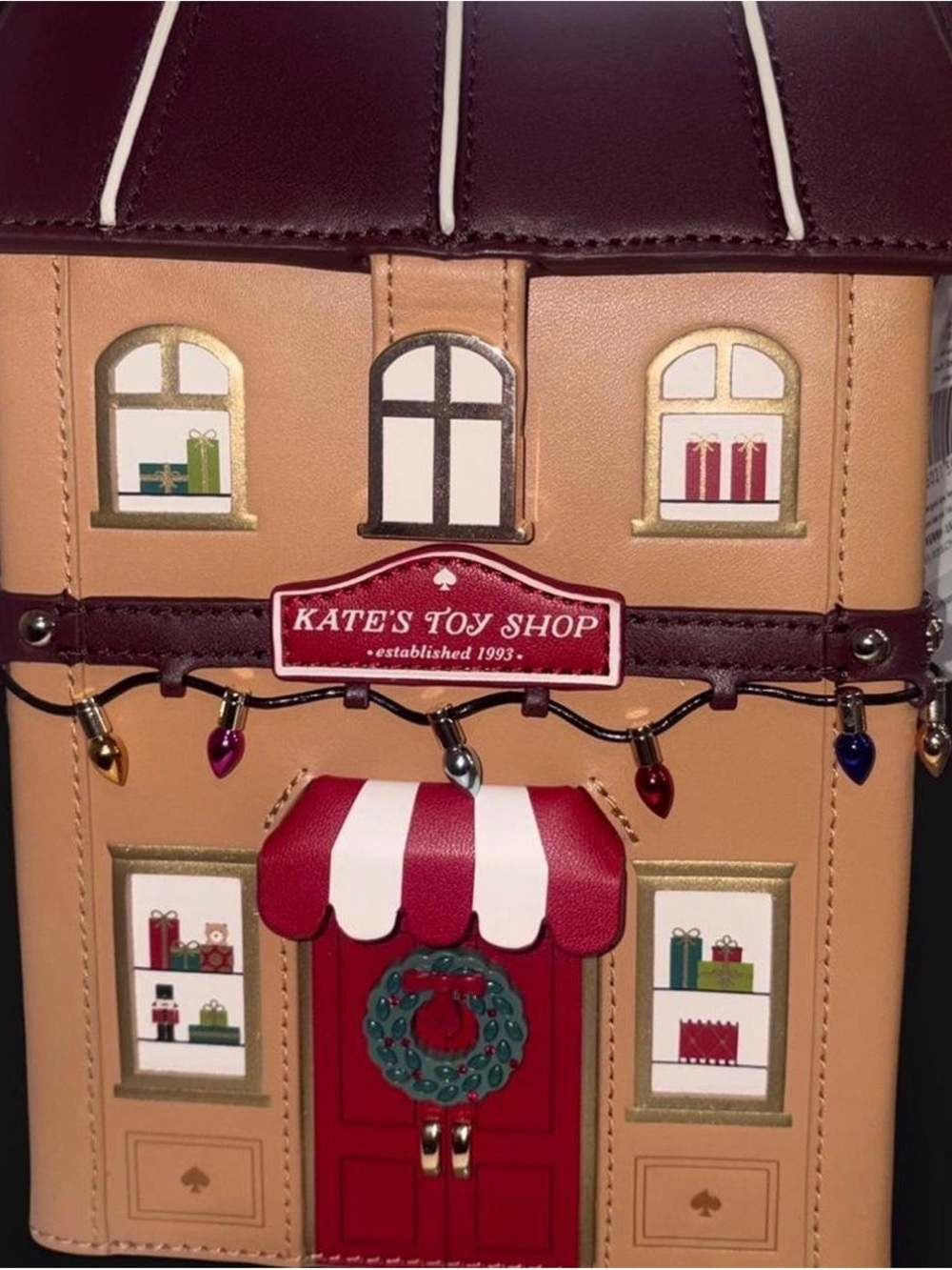 kate spade Beige, Red & Burgundy Holiday House Crossbody Shoulder Bag